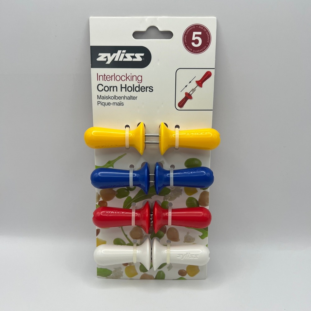 Zyliss Interlocking Corn Holders 4 Pair Set NEW Yellow Blue Red White
